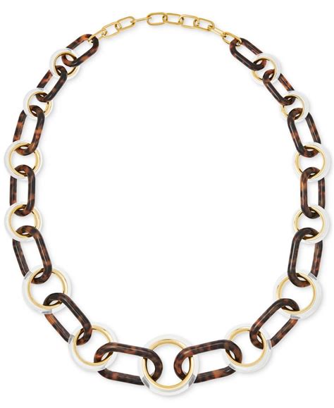 michael michael kors tortoise and gold link necklace 18|MICHAEL KORS TORTOISE SHELL+GOLD TONE LARGE LINK .